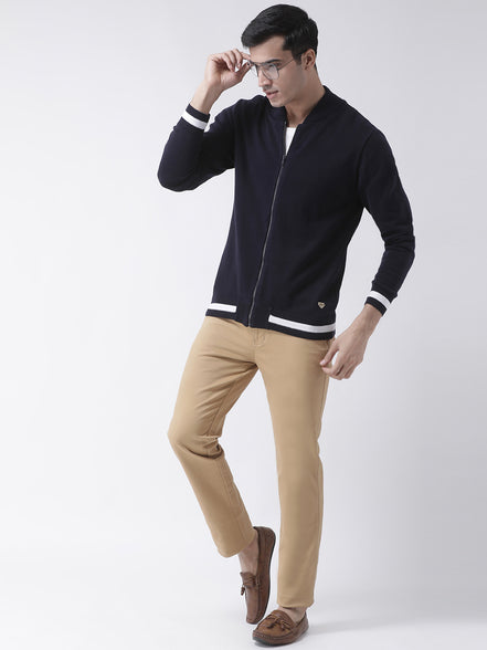 Navy Blue Solid Front Zipper
