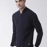 Navy Blue Solid Front Zipper