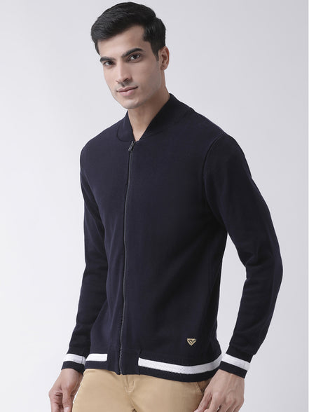 Navy Blue Solid Front Zipper
