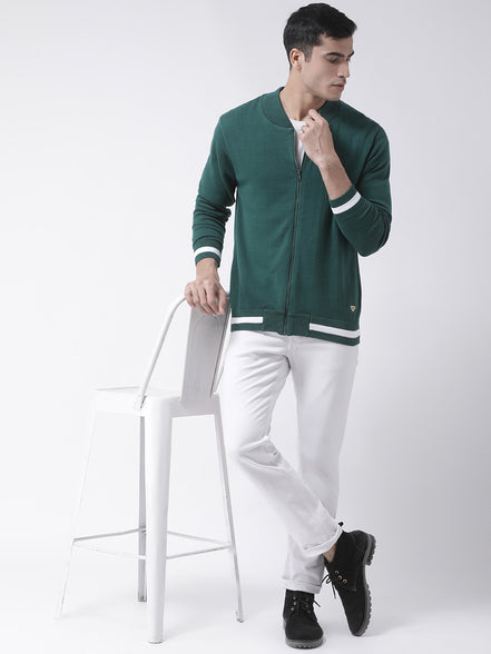 Green Solid Front Zipper