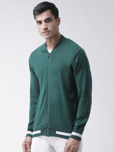Green Solid Front Zipper