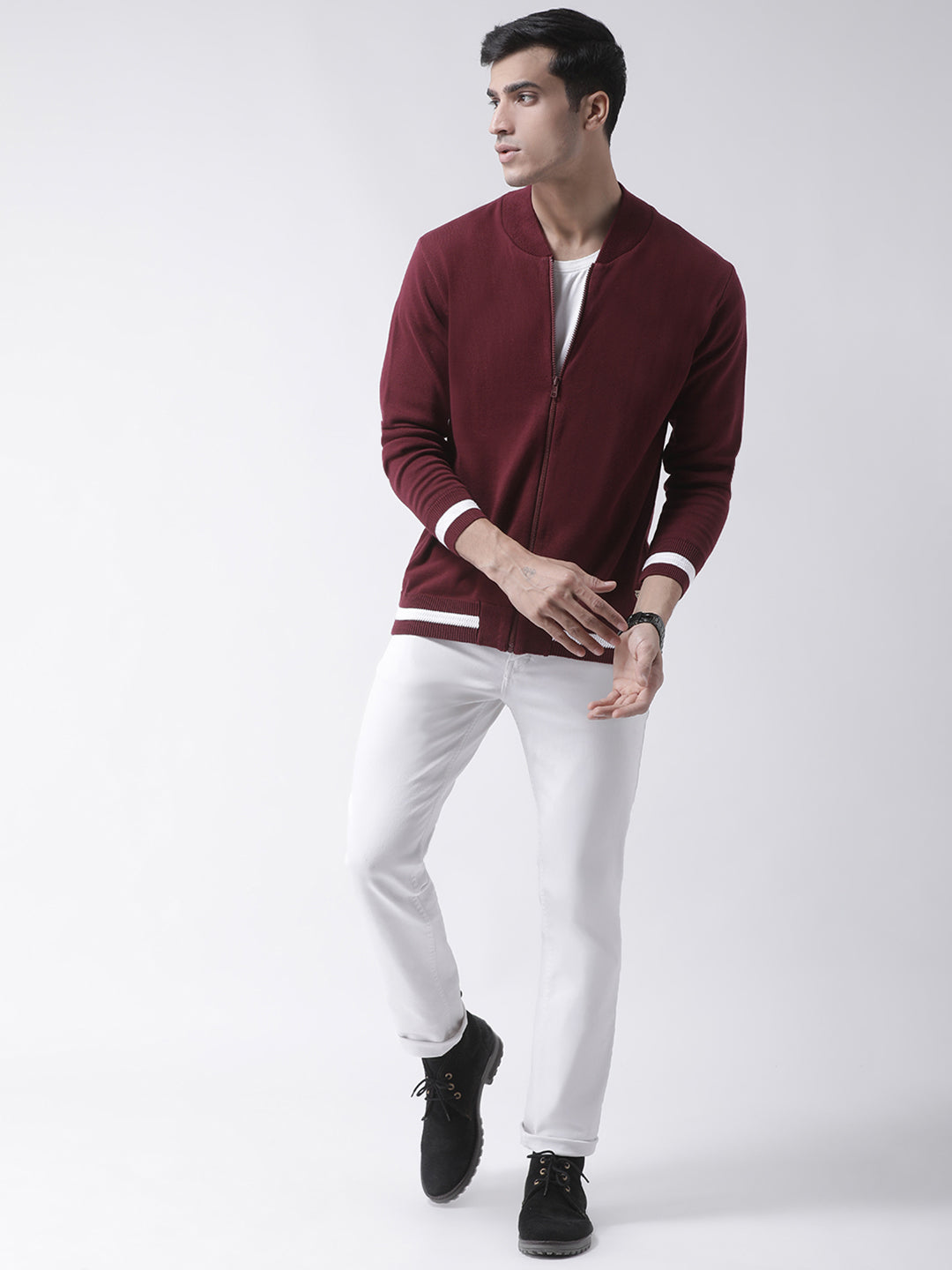 Maroon Solid Front Zipper