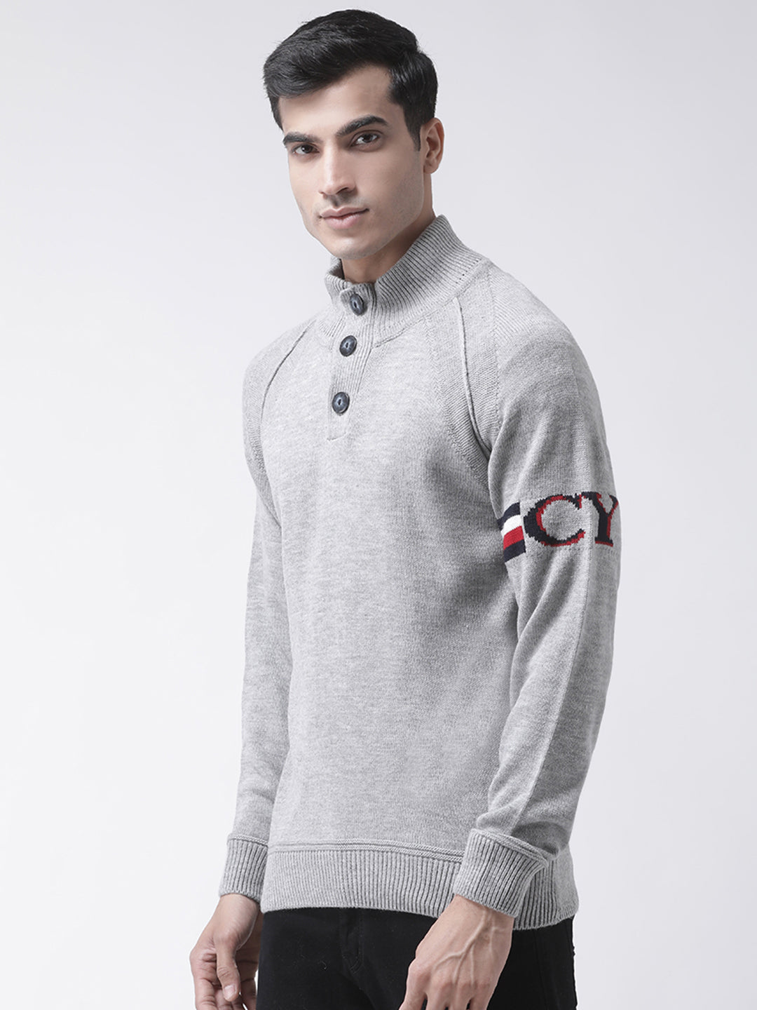 Grey Front Button Sweater