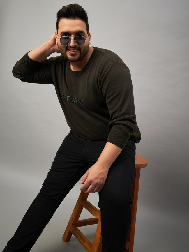 Olive Round Neck Plus active Sweater
