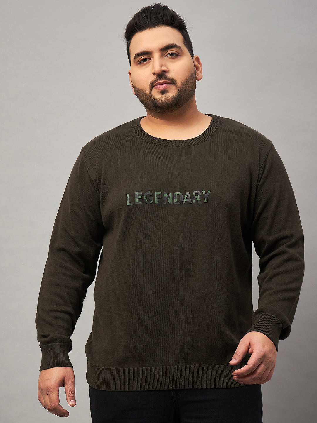 Olive Round Neck Plus active Sweater