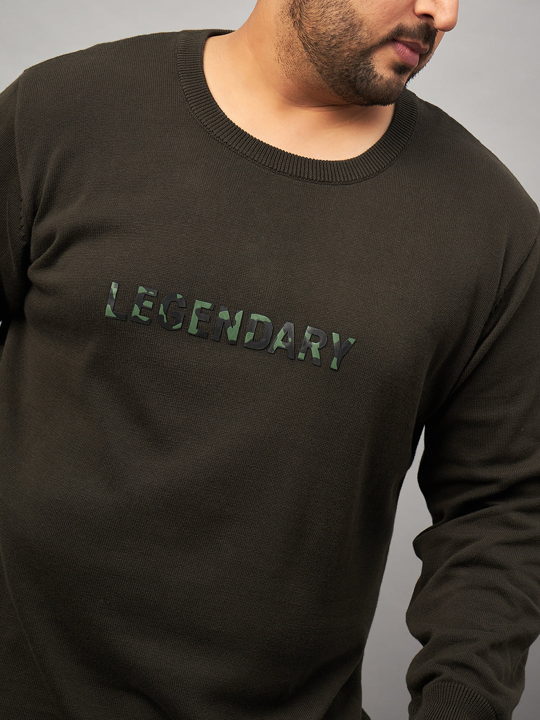 Olive Round Neck Plus active Sweater