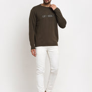 Olive Typography Print Round Neck Sweater