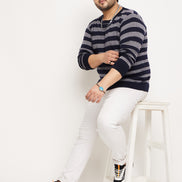 Navy Blue Striped Plus Size Sweater