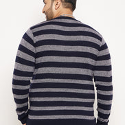 Navy Blue Striped Plus Size Sweater