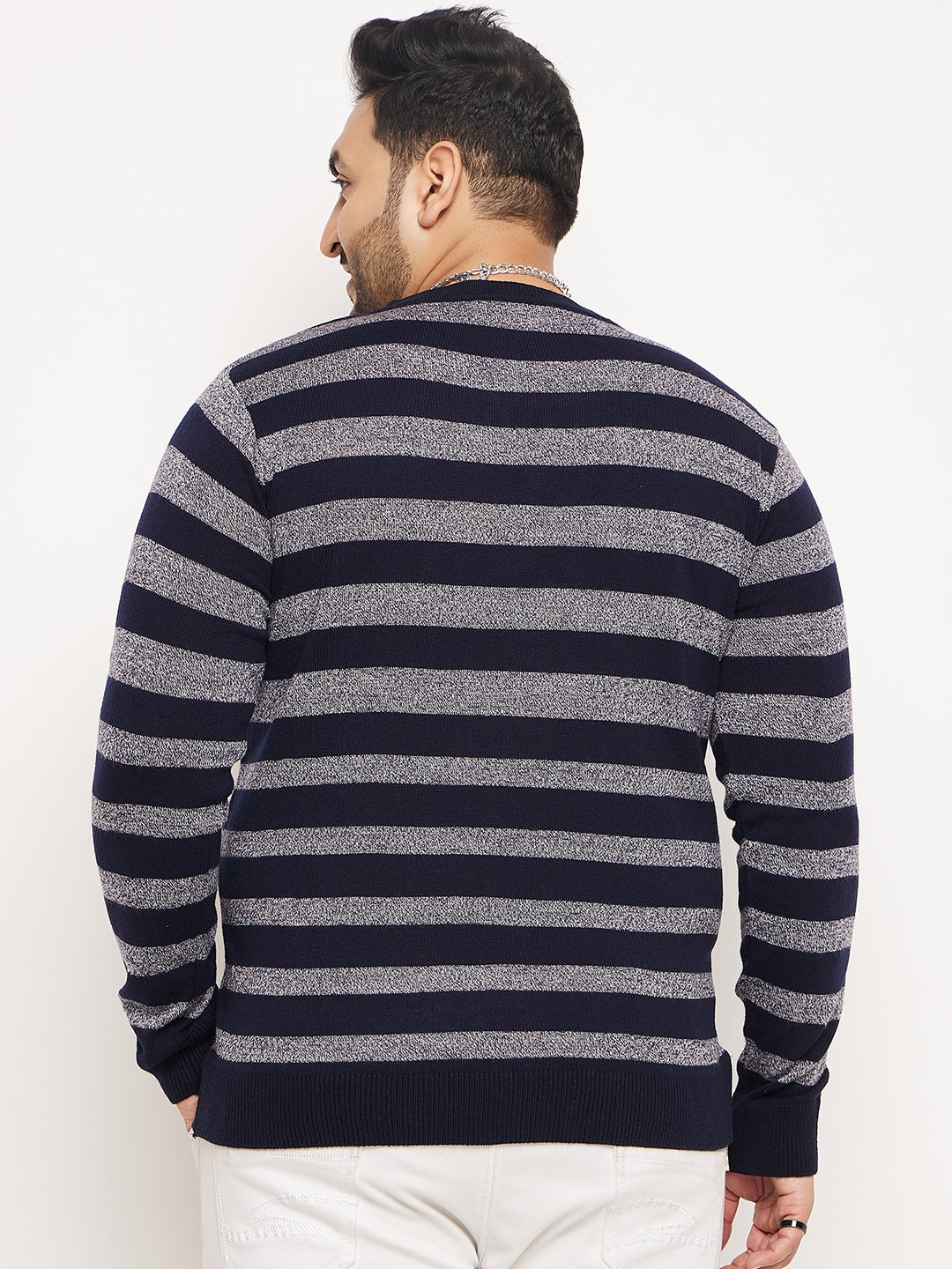 Navy Blue Striped Plus Size Sweater