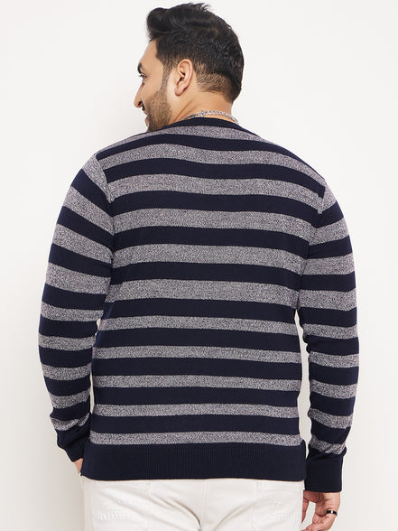 Navy Blue Striped Plus Size Sweater