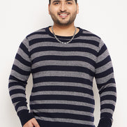 Navy Blue Striped Plus Size Sweater