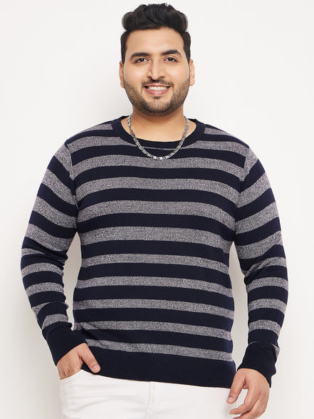 Navy Blue Striped Plus Size Sweater
