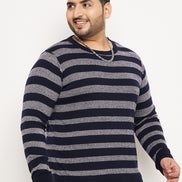Navy Blue Striped Plus Size Sweater