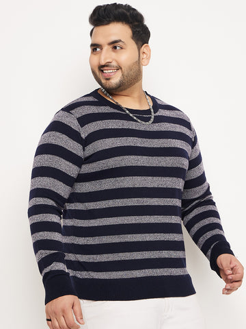 Navy Blue Striped Plus Size Sweater