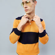 Navy Mustard Polo Neck Sweater