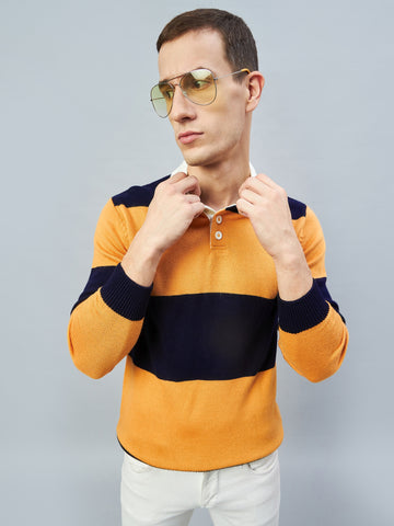 Navy Mustard Polo Neck Sweater