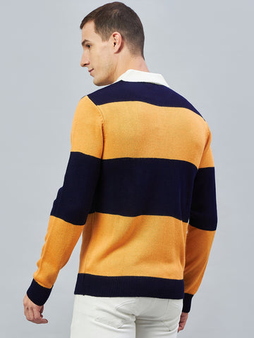 Navy Mustard Polo Neck Sweater