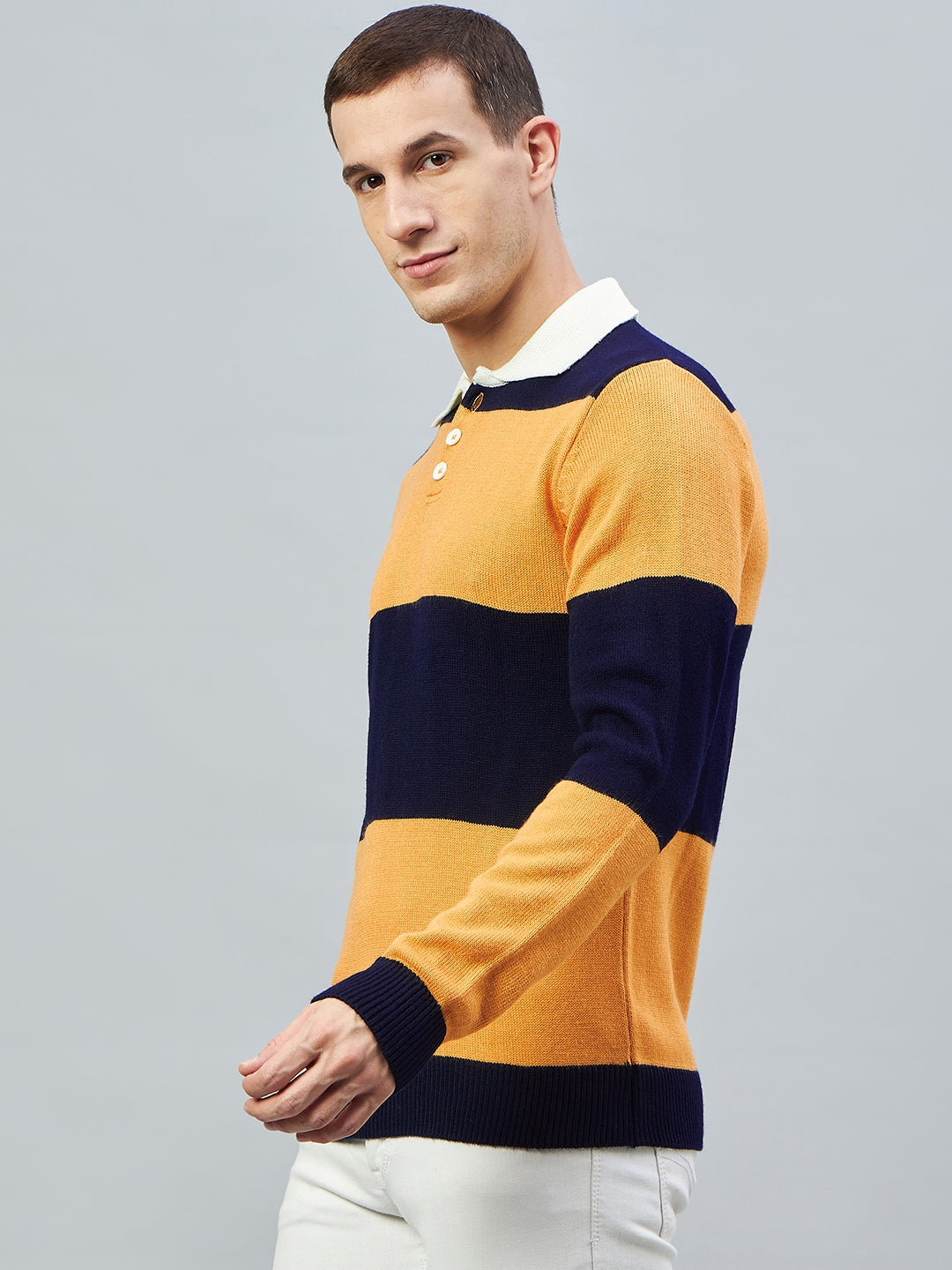 Navy Mustard Polo Neck Sweater