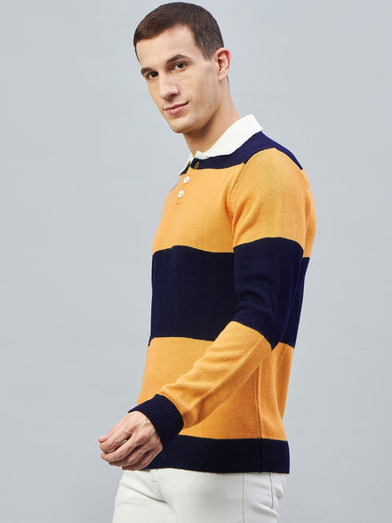 Navy Mustard Polo Neck Sweater