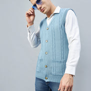 Sky Blue Sleeveless V Neck Sweater