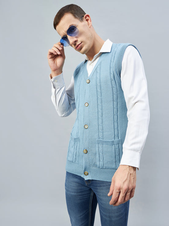 Sky Blue Sleeveless V Neck Sweater