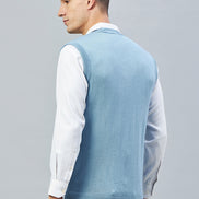 Sky Blue Sleeveless V Neck Sweater