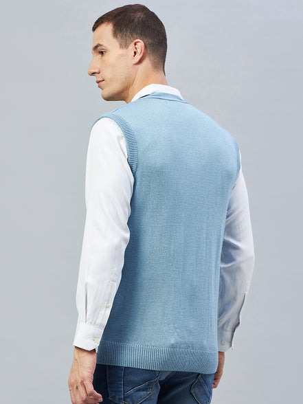 Sky Blue Sleeveless V Neck Sweater