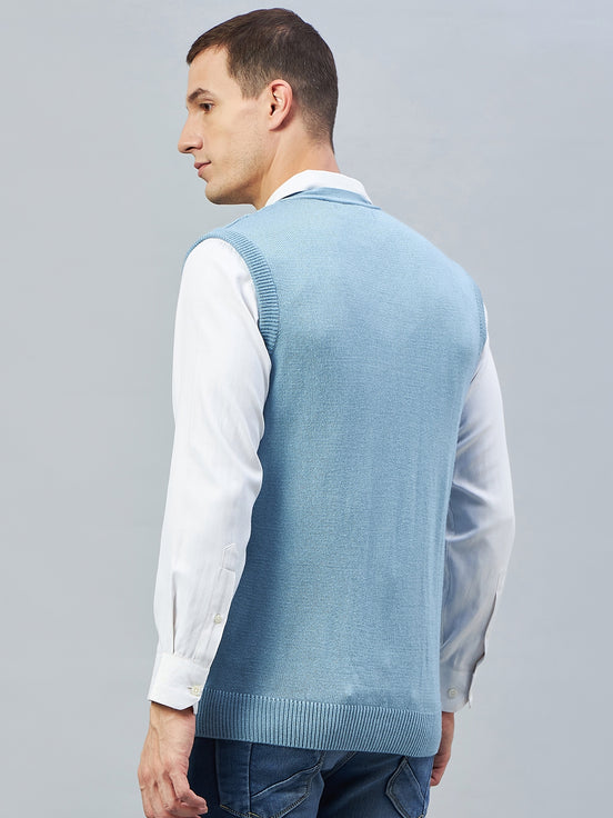 Sky Blue Sleeveless V Neck Sweater