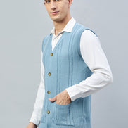 Sky Blue Sleeveless V Neck Sweater
