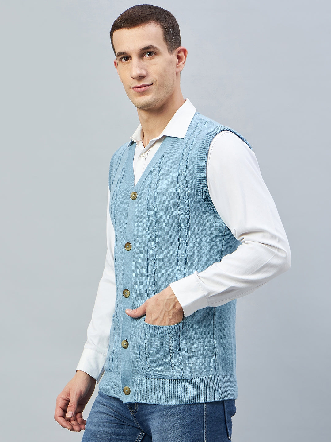 Sky Blue Sleeveless V Neck Sweater