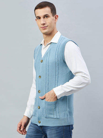 Sky Blue Sleeveless V Neck Sweater