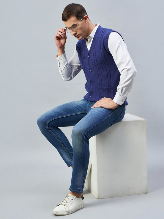 Denim Sleeveless V Neck Sweater