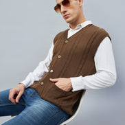 Brown Sleeveless V Neck Sweater