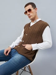 Brown Sleeveless V Neck Sweater