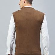 Brown Sleeveless V Neck Sweater