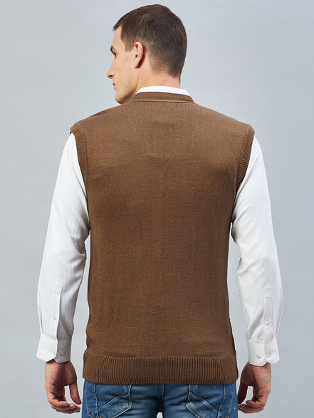 Brown Sleeveless V Neck Sweater
