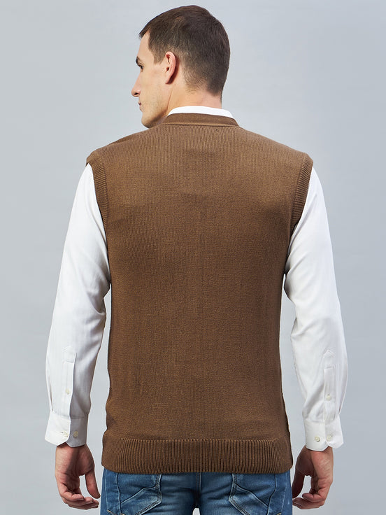 Brown Sleeveless V Neck Sweater