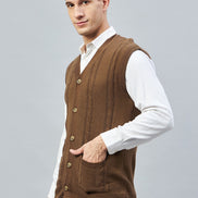 Brown Sleeveless V Neck Sweater