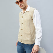 Beige Sleeveless V Neck Sweater