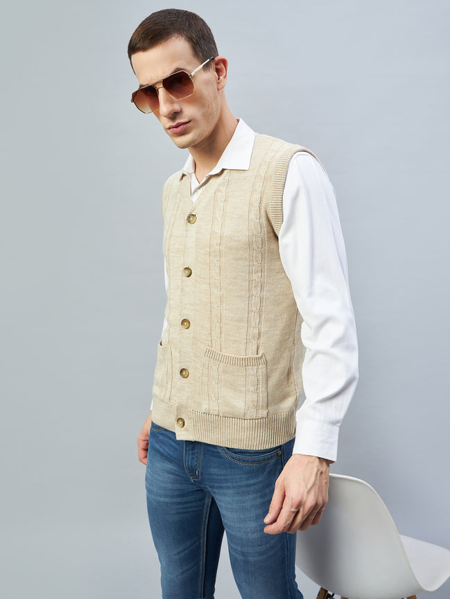 Beige Sleeveless V Neck Sweater