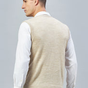 Beige Sleeveless V Neck Sweater