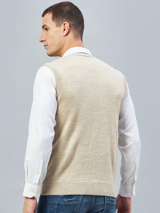 Beige Sleeveless V Neck Sweater