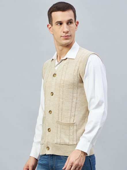 Beige Sleeveless V Neck Sweater