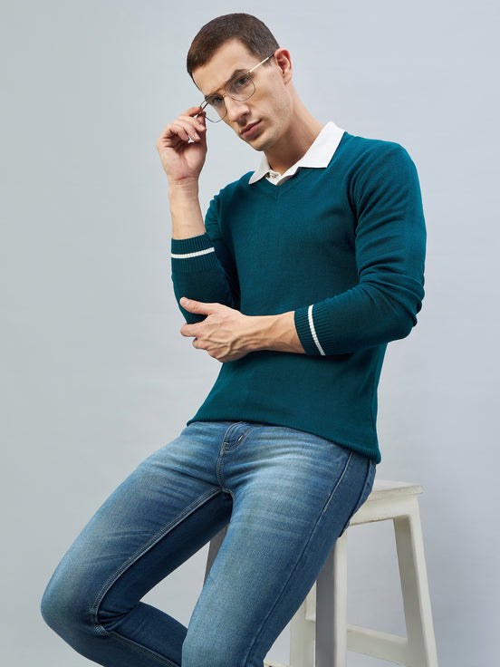 teal V Neck Sweater