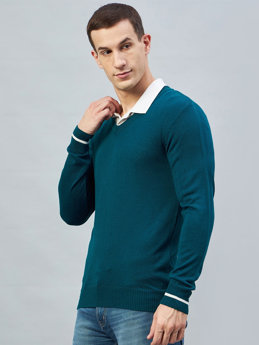 teal V Neck Sweater
