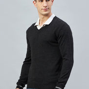 Anthra Melange V Neck Sweater