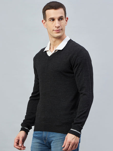 Anthra Melange V Neck Sweater