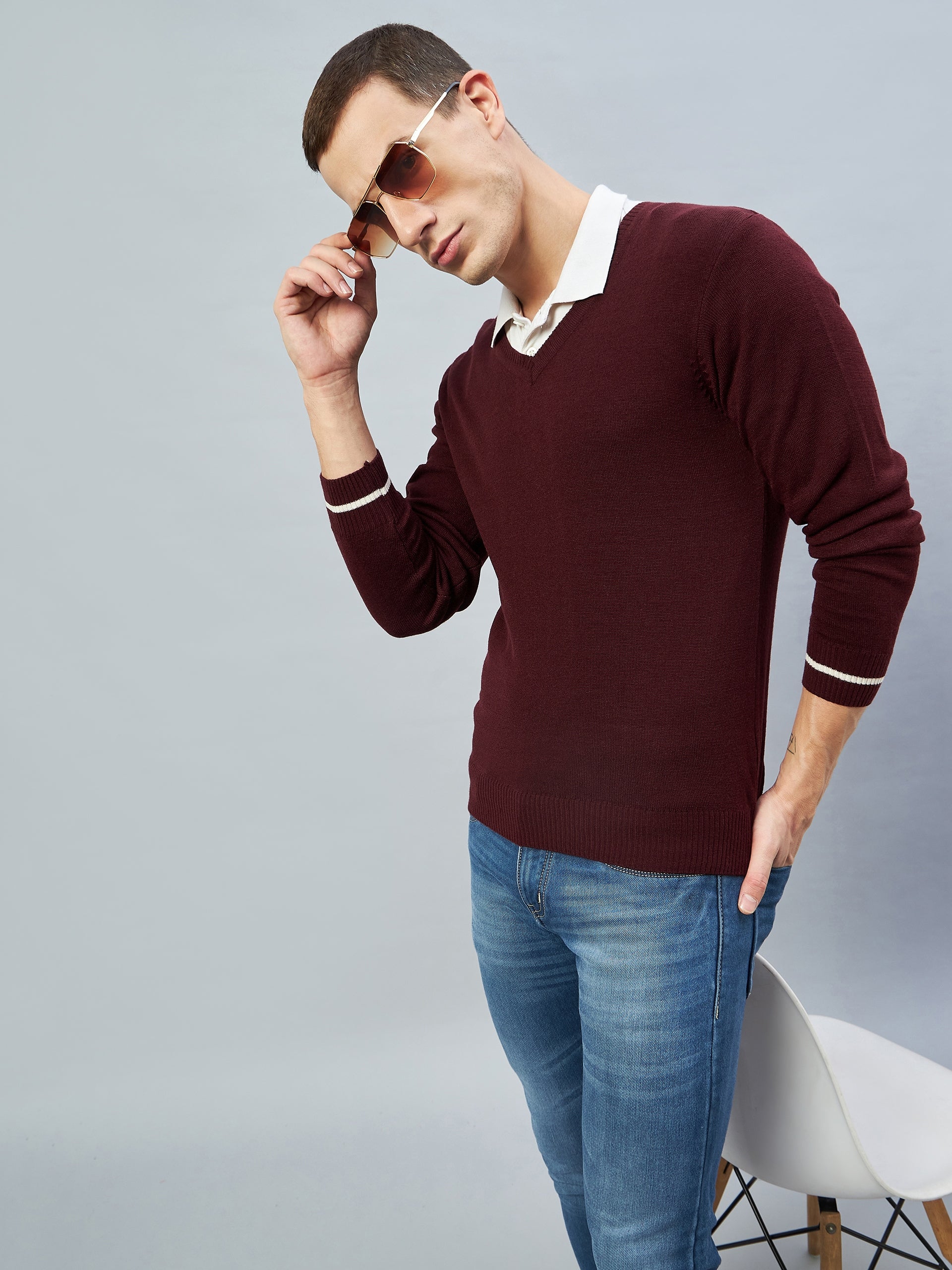 Maroon V Neck Sweater