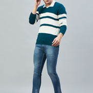 Teal Colorblocked V Neck Sweater